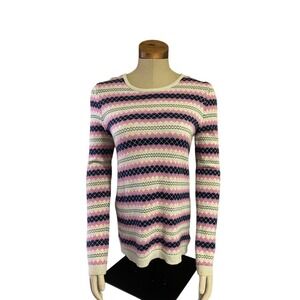 Talbots Womens Sweater Medium Zip In Back Blue Pink Lightweight Crewneck